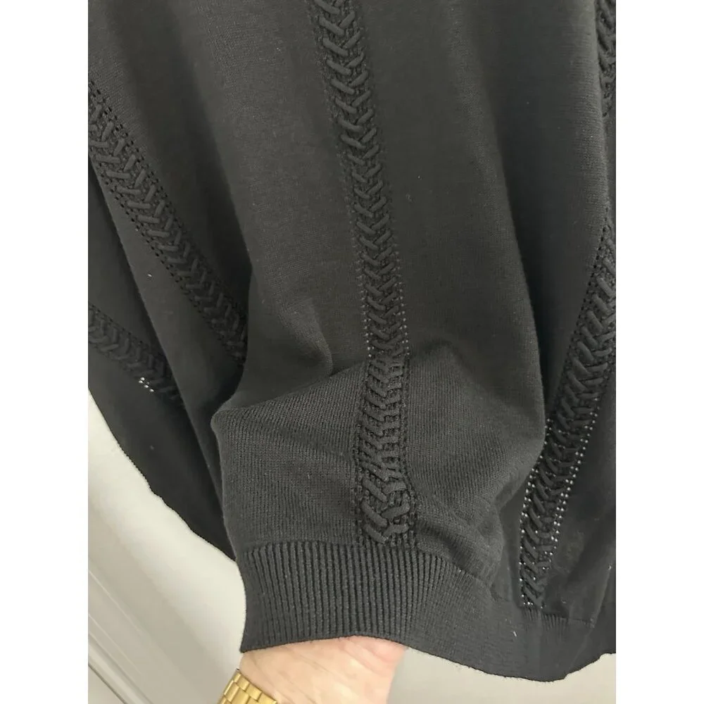 Lysse Sweater Poncho OS Black 5% Merino Wool Loose Tight‎ Knit Open Lagenlook